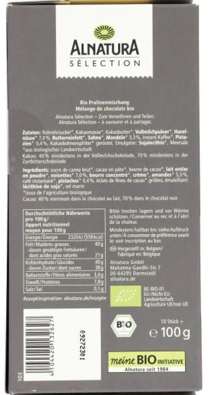 Bünting Tee Alnatura Sélection Pralinen Variationen Belgische Art100 g