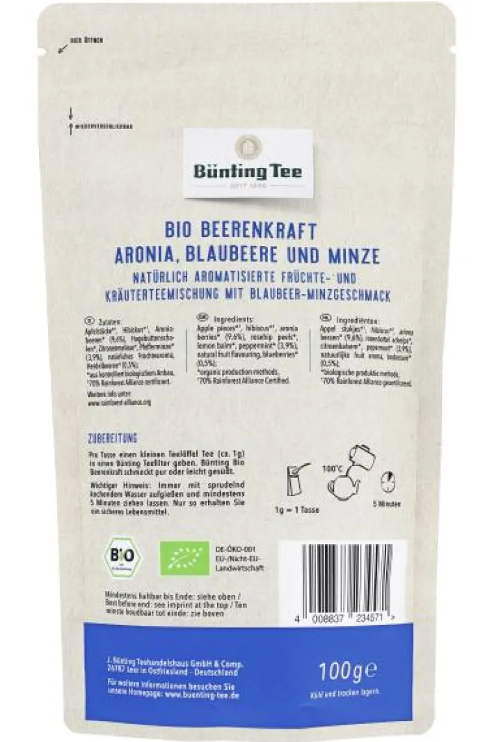 Bünting Tee Bio Beerenkraft Ariona, Blaubeere und Minze100 g