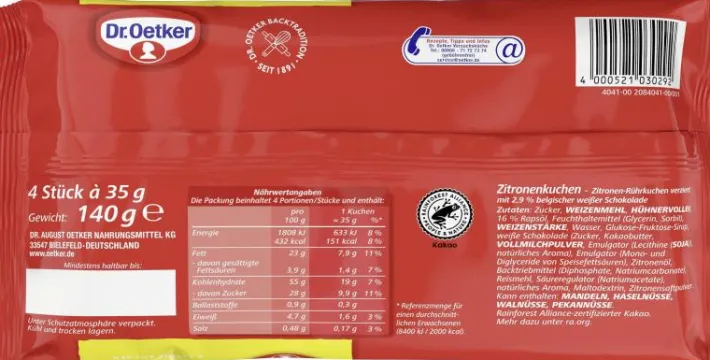 Bünting Tee Dr. Oetker Kleine Zitronenkuchen140 g