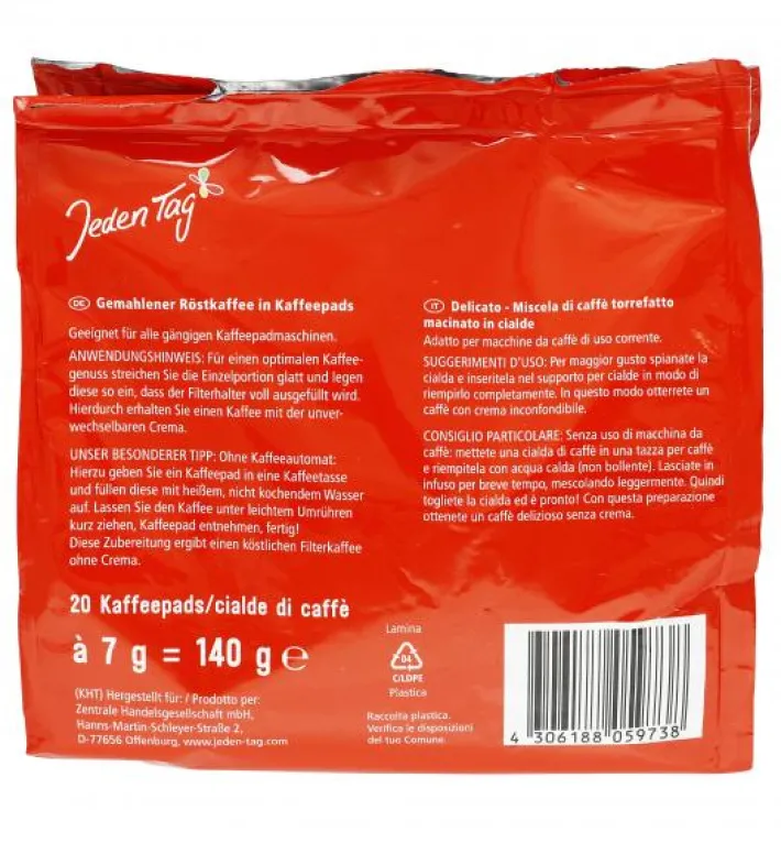 Bünting Tee Jeden Tag Kaffee-Pads mild 20 Pads140 g