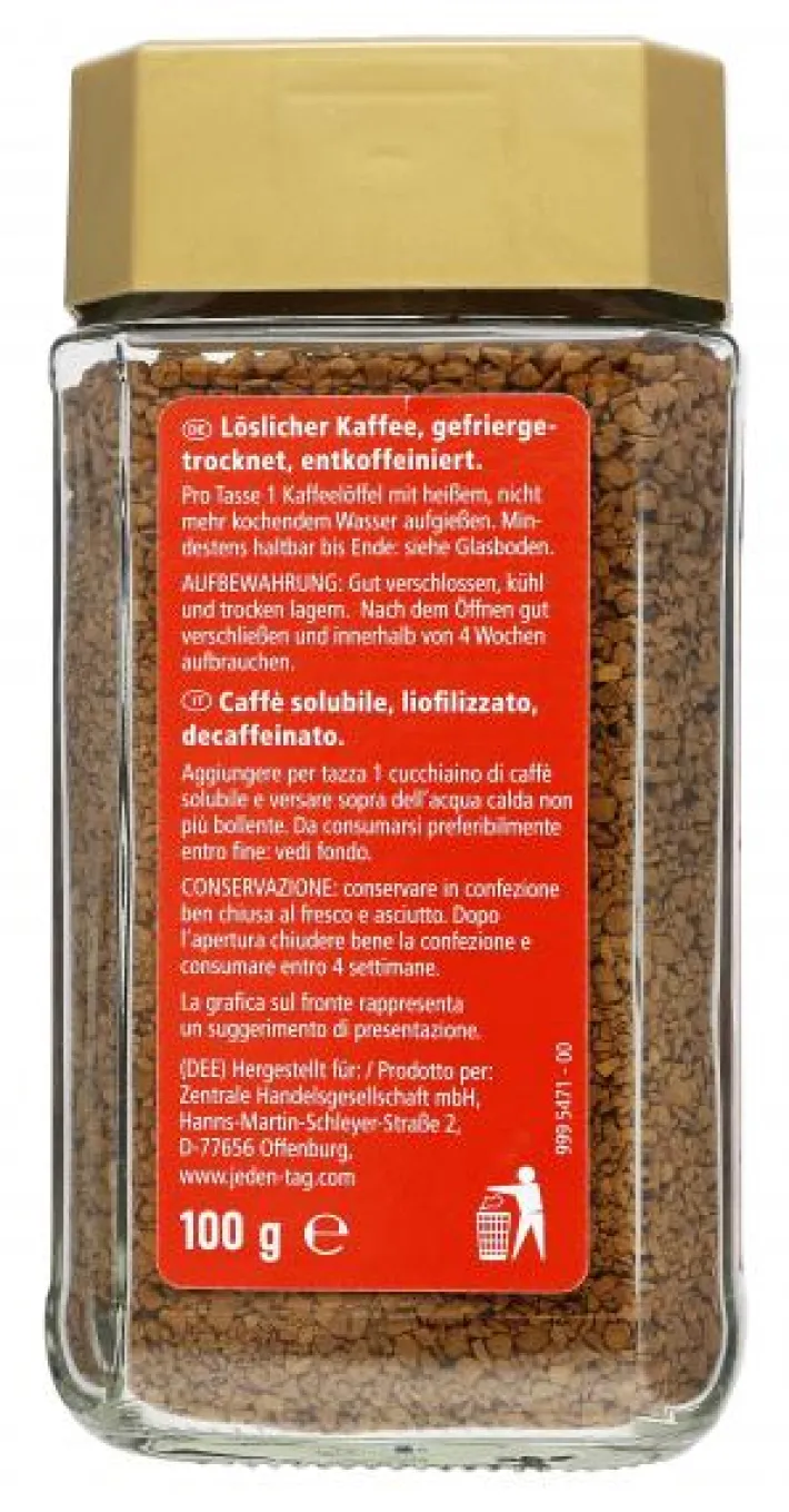 Bünting Tee Jeden Tag Schonkaffee Entkoffeiniert löslicher Bohnenkaffee100 g