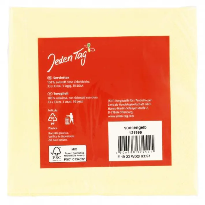 Bünting Tee Jeden Tag Servietten 33x33cm sonnengelb30 St.
